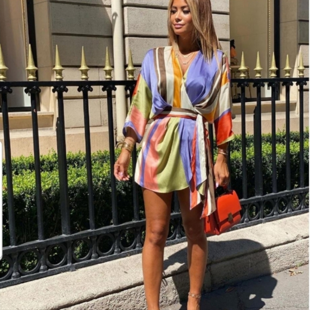 ZARA Satin Rainbow Striped Crossover Romper Playsuit Wrap Bloggers Fave - Picture 6 of 10